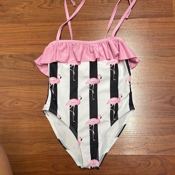 Mommy and me Striped & Flamingo Print Tie Side Bikini Swimsuits - Picture 8 of 16